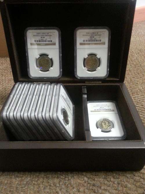 **Beautiful Mandela 2008 Birthday Set** 11 COIN SET IN DARK WOOD CASE!!
