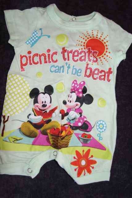 Light green Mickey & Minnie overall for girl
