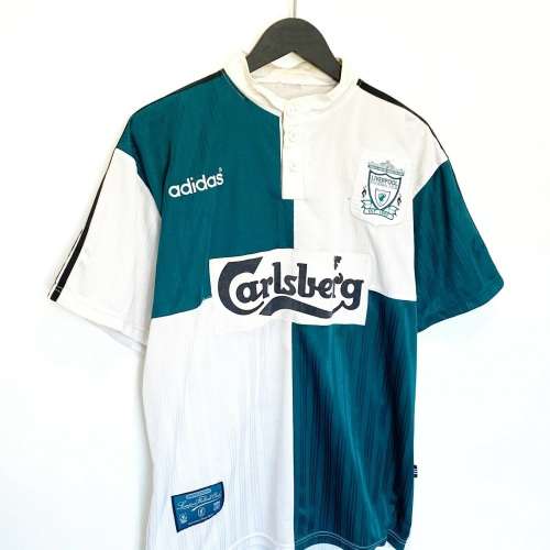Liverpool Away Football Shirt 1995-96 Retro Green White size L