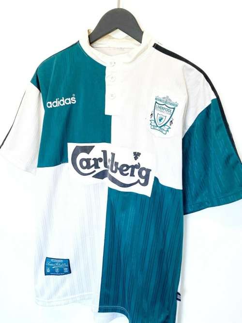 Liverpool Away Football Shirt 1995-96 Retro Green White size L