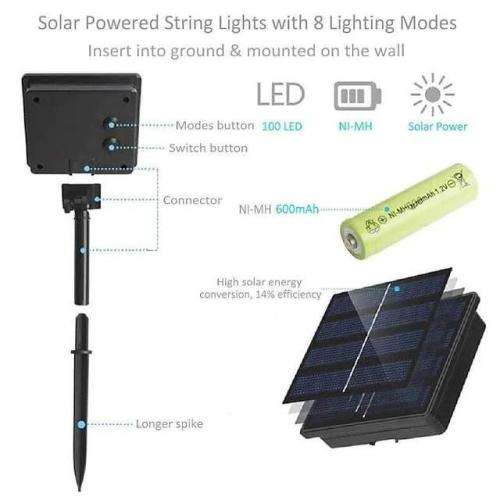 Solar LED string (wire) lights / bead lights (warm w) 20M
