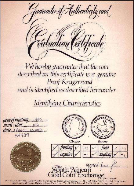 1982 4 Coin Gold Proof Krugerrand set - 1,  1-2,  1-4,  1-10 ounce, Graded, Slabed and Certified by