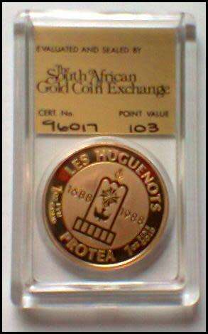1988 - Proof Gold Protea 3 Coin Set - DIAS, LES HUGUENOTS & GROOT TREK Graded and Certified