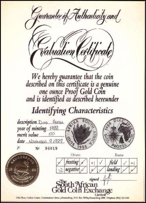 1988 - Proof Gold Protea 3 Coin Set - DIAS, LES HUGUENOTS & GROOT TREK Graded and Certified