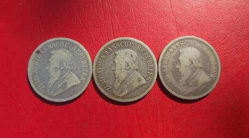 3 X ZAR SILVER HALF CROWNS / 2.5 SHILLINGS. BID PER COIN TO TAKE ALL 3.