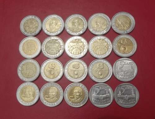 COLLECTION OF 20 MANDELA AND OTHER COMMEMORATIVE R5 COINS. BID PER COIN.