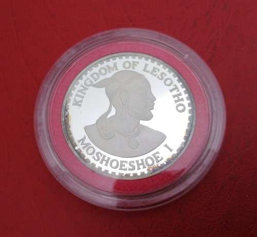 LESOTHO 1980 1 OUNCE PURE SILVER 50 MALOTI PROOF COIN.