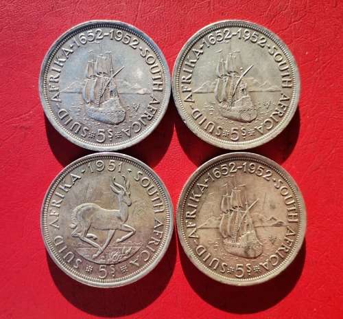 4 X SA UNION SILVER CROWNS IN CIRC CONDITION. 3 X 1952 + 1 X 1951. BID IS PER CROWN TO TAKE ALL 4.