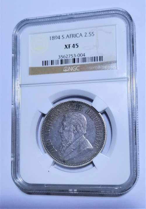 ZAR 1894 2.5 SHILLINGS. NGC. XF45. HIGH GRADE.