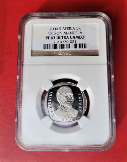 PROOF MANDELA 2000 R5. PROOF 67 UC. NGC. ULTRA SCARCE GRADE. PROOF, NOT PROOF-LIKE.