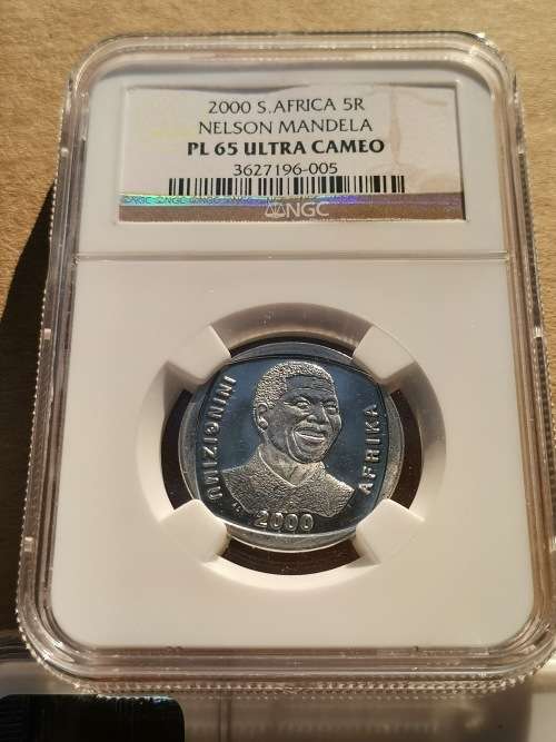 MANDELA 2000 R5. PROOF LIKE 65 ULTRA CAMEO. NGC.