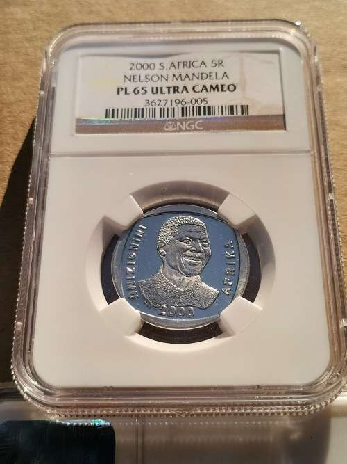 MANDELA 2000 R5. PROOF LIKE 65 ULTRA CAMEO. NGC.