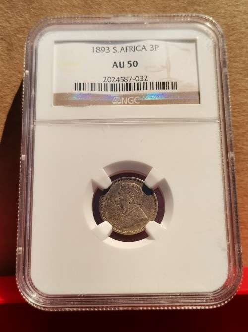 ZAR 1893 3P. NGC AU50. HIGH GFRADE.