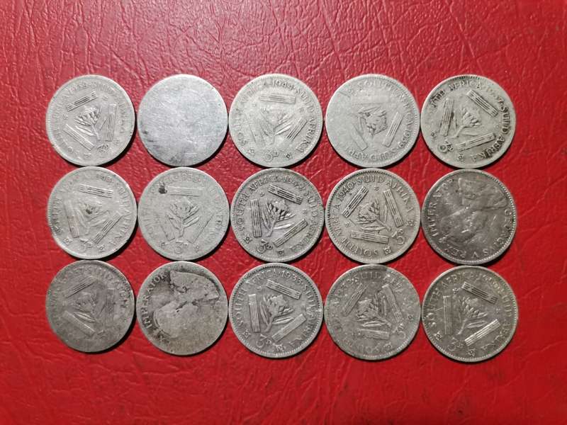15 X 80% SILVER 3P (TICKEY) COINS. BID PER COIN TO TAKE ALL