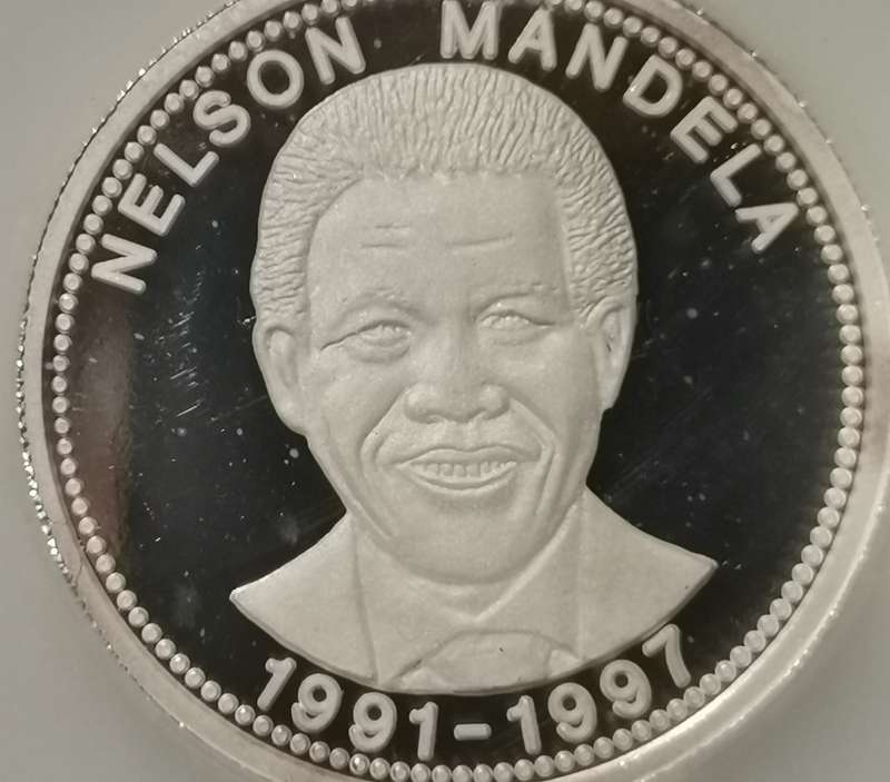 1 OUNCE SILVER MANDELA MEDALLION. ANC 100 YEARS (1912 - 2012). PF62. SCARCE.