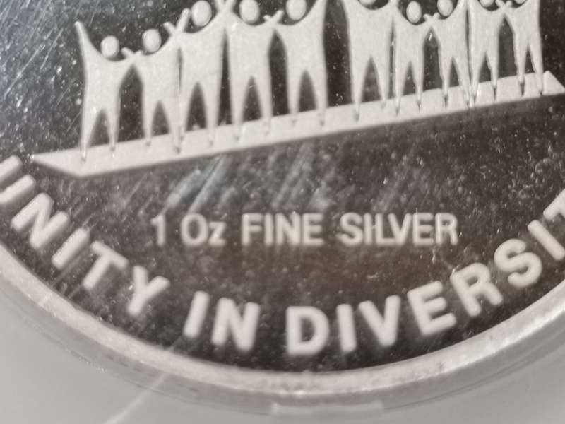 1 OUNCE SILVER MANDELA MEDALLION. ANC 100 YEARS (1912 - 2012). PF62. SCARCE.