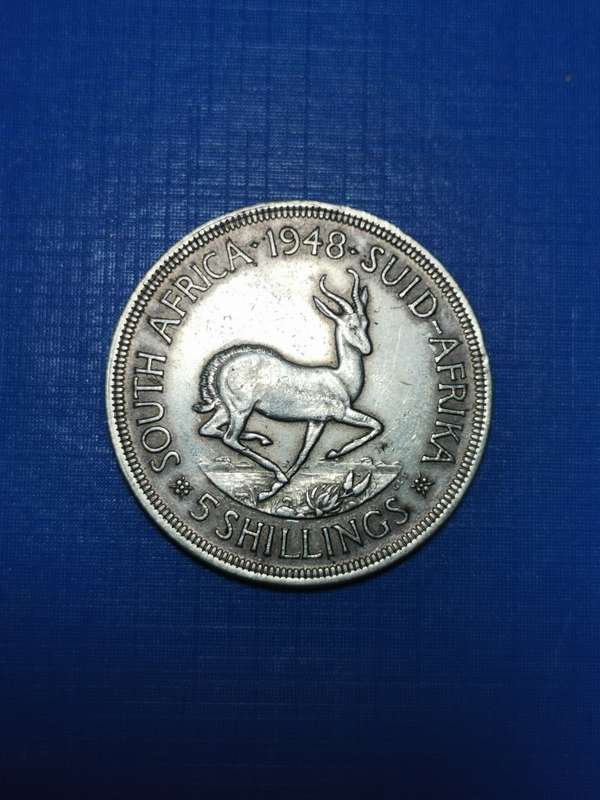 1948 SA SILVER 5 SHILLING / CROWN. 80% SILVER.