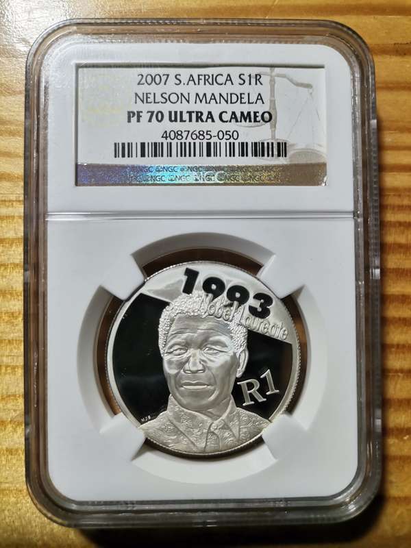 MANDELA 2007 SILVER R1. PROOF 70 ULTRA CAMEO. NGC. HIGHEST GRADE.