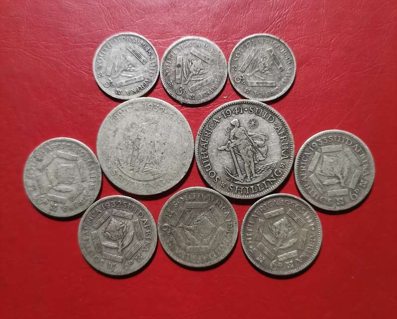 COLLECTION OF 80% SILVER CONTENT SA COINS. ONE BID.