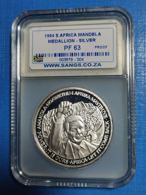ONE TROY OUNCE PURE SILVER MANDELA MEDALLION. 1994. PF63.