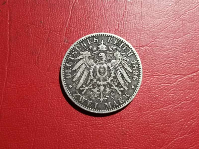 1896 DEUTSCHES REICH SILVER 2 MARK. 90% SILVER. 10.9 GRAMS.