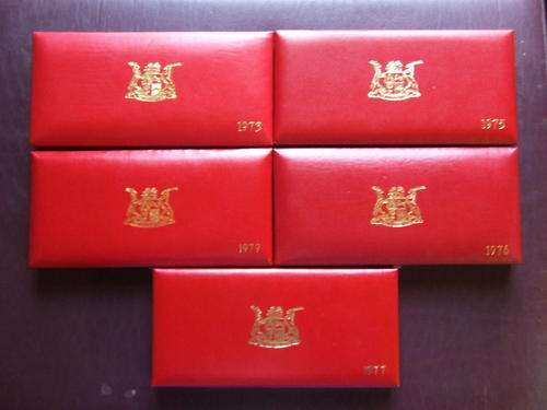 5 x RSA Long Proof Sets: 1973, 1975, 1976, 1977 & 1979 with silver Rands!!! No gold.