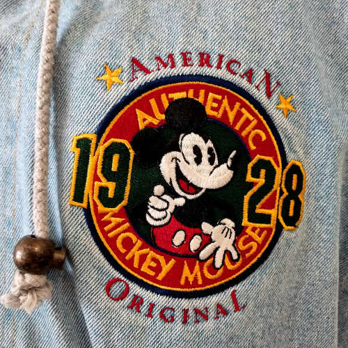 VINTAGE DISNEY MICKEY MOUSE FIRST CLASS, AMERICAN ORIGINAL VARSITY DENIM JACKET 1990s (LARGE)