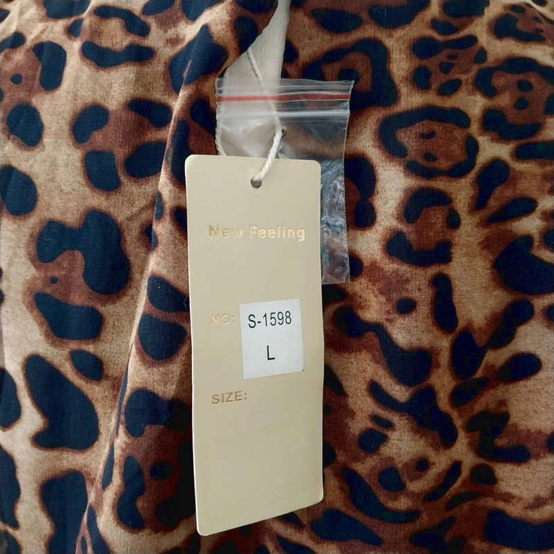 LEOPARD PRINT BUBBLE BLOUSE WITH PEARL EMBELLISHMENT NECKLINE