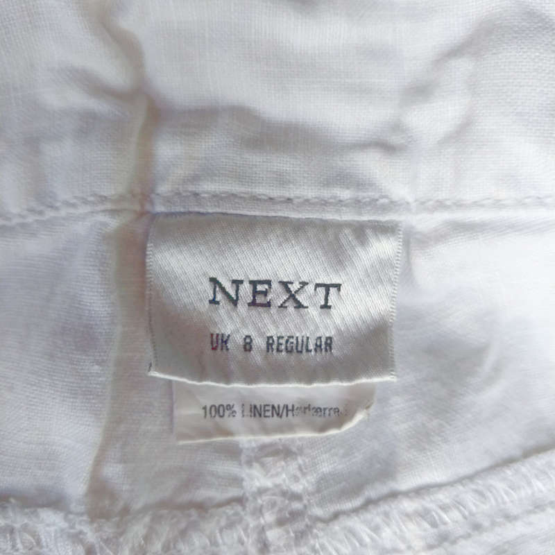 NEXT 100% LINEN EMBROIDERY ANGLAISE CARGO PANTS - WHITE