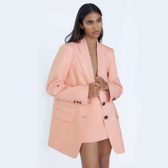 ZARA LONGLINE BLAZER - PEACH/PINK