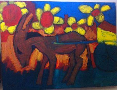 new year Special - Artist - Beth - Marmark - Donkey with flowers - 80 x 60 x 4.5 cm
