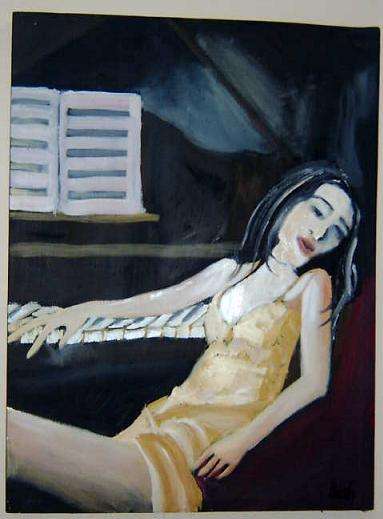 Artist - Beth - Marmark - Piano Lady - 80 cm x 60 cm x 4.5 cm -