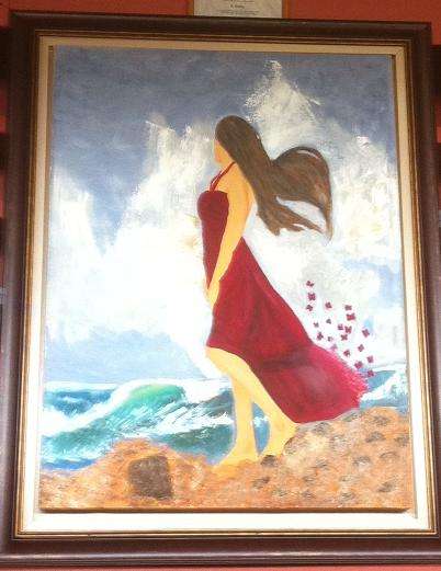 Christmas Special - Reny - Lady on Shore - big painting framed - 121cm x 98 cm x  5cm