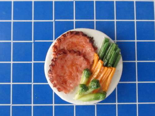 Dollhouse Miniature hand made food 1:12" scale - plate of meat and veggies