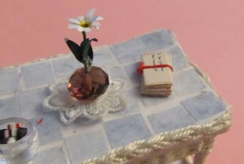 Dollhouse Miniature 1:12" scale - wicker table with faux tiled top. All handmade!