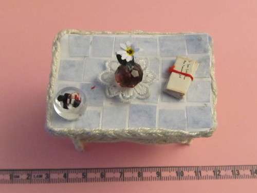 Dollhouse Miniature 1:12" scale - wicker table with faux tiled top. All handmade!