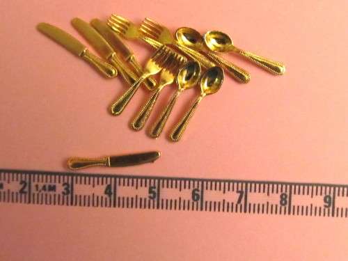 Dollhouse Miniature1:12" scale - set of gold coloured cutlery