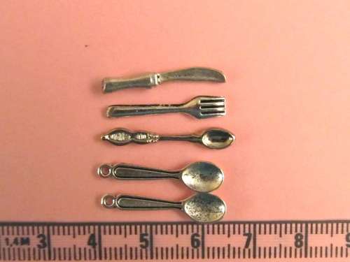 Dollhouse Miniature 1:12" scale - serving set consisting of a knife, 3 spoons and a fork