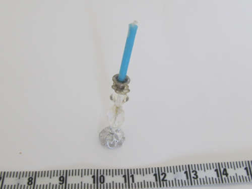 Miniature Dollhouse 1/12" scale crystal candlestick with blue candle