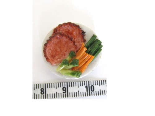 Miniature Dollhouse 1/12" scale food, Plate of meat and veggies
