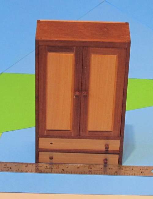 Miniature Dollhouse 1/12"  scale - hand made 2 tone wooden cupboard with drawers - 2 knobs missing