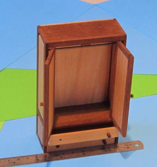 Miniature Dollhouse 1/12"  scale - hand made 2 tone wooden cupboard with drawers - 2 knobs missing