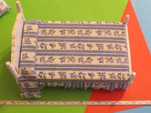 Miniature Dollhouse  1:12" scale - Blue and white bed