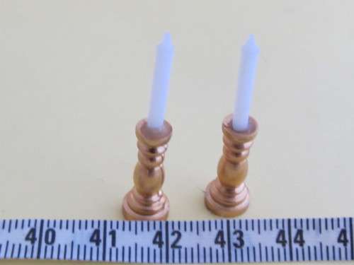 Miniature Dollhouse 1/12" - two gold candlestiscks with white candles