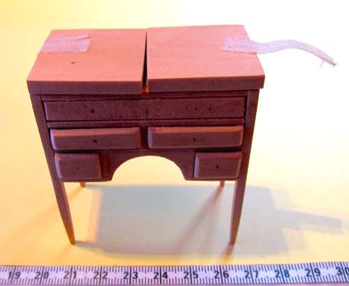 Miniature Dollhouse 1/12" scale - travelling vanity table with mirror and drawers - unfinished