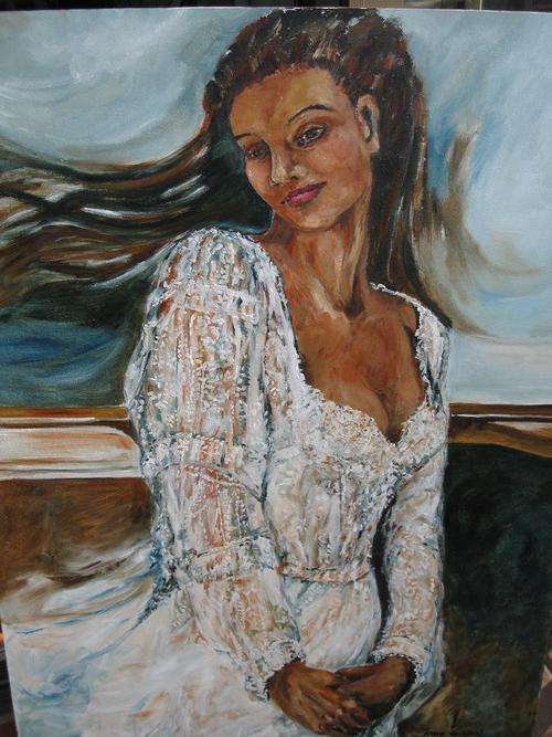 "Young woman in lace dress" LARGE!! 950 x 700mm Great value!! Hang as is! IRMA DE WAAL