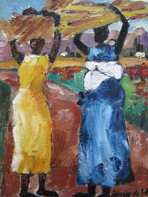 "Wheat Bundles"  Colourful and ready to hang! Oil by IRMA DE WAAL