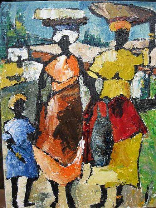 "Walking to Town" Colourful and ready to hang! Oil by IRMA DE WAAL