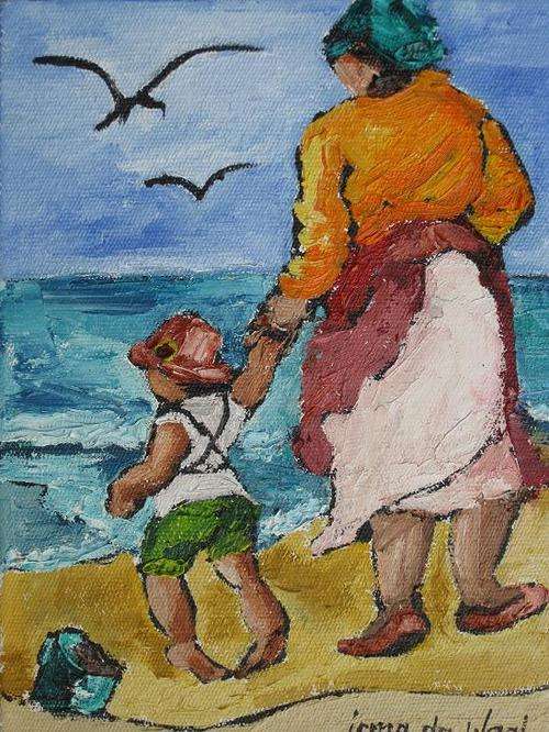 "Watching the little waves" Colourful and ready to hang! Oil by IRMA DE WAAL
