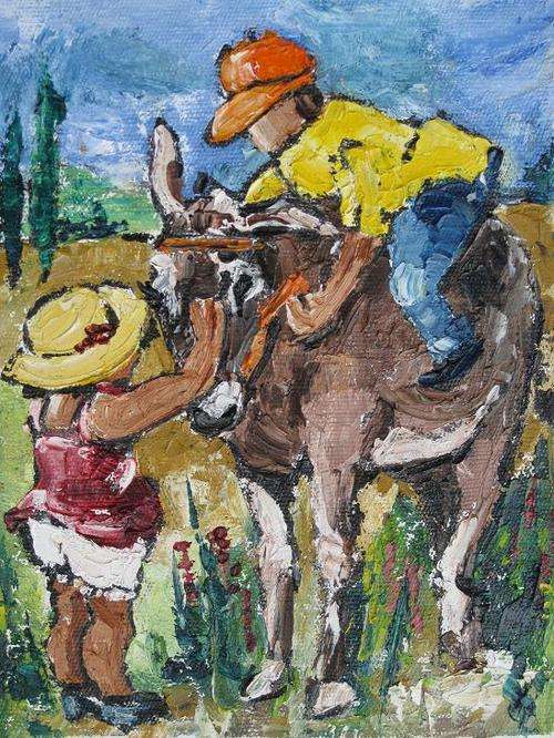 "Hallo little donkey!" Colourful and ready to hang! Oil by IRMA DE WAAL